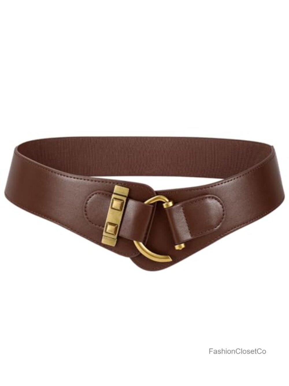 Women's Vintage Stretch Waist Belt Elastic Wide Waistband Faux Leather Gold